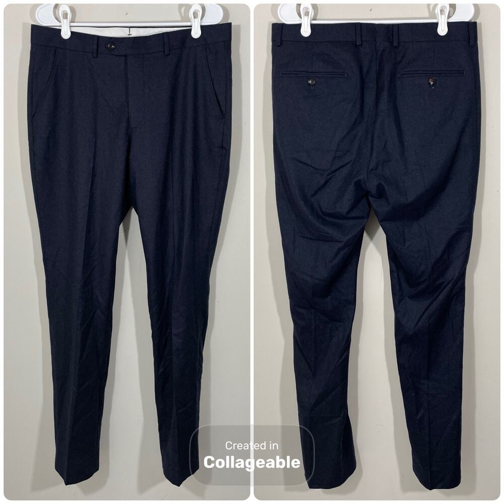 JOMERS VBC Navy Blue Flannel Trousers 34 X 34 Vitale Barberis Canonico Pants